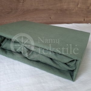 Linen fitted sheet GREEN